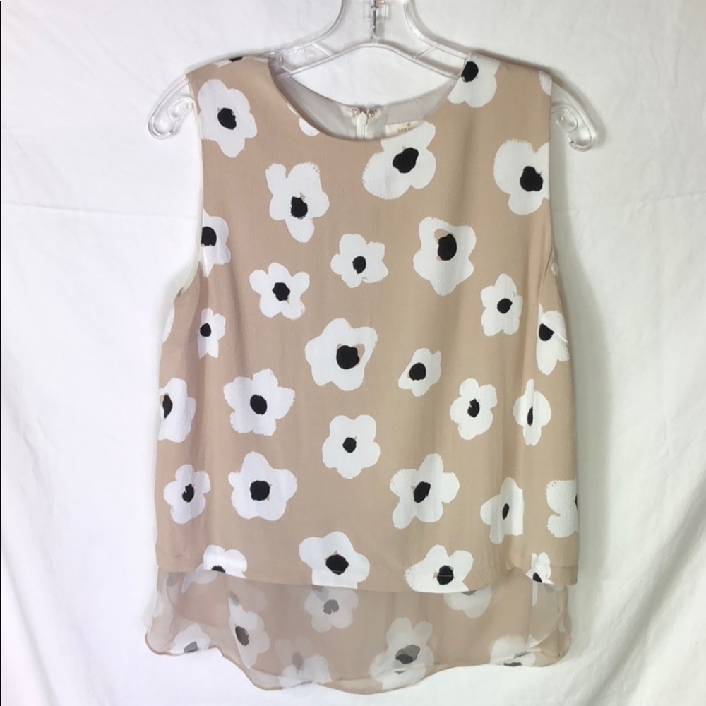 kate spade Beige Floral Sleeveless Blouse with White and Black Flowers
